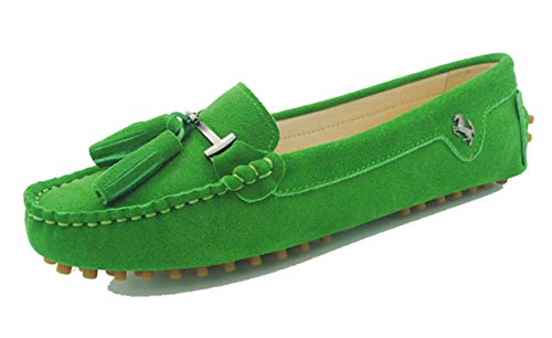 MINITOO Damen Quasten Slip-on Wildleder Leder Freizeit Slipper Mokassins Sommer Flache Schuhe Gras-Grün EU 37 von MINITOO