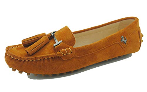 MINITOO Damen Quasten Slip-on Wildleder Leder Freizeit Slipper Mokassins Sommer Flache Schuhe Orange EU 39 von MINITOO