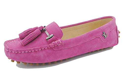 MINITOO Damen Quasten Slip-on Wildleder Leder Freizeit Slipper Mokassins Sommer Flache Schuhe Rose EU 39 von MINITOO