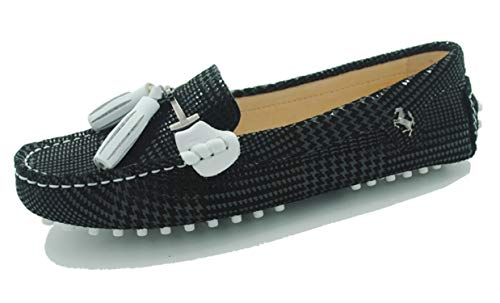 MINITOO Damen Quasten Slip-on Wildleder Leder Freizeit Slipper Mokassins Sommer Flache Schuhe Schwarzer Streifen EU 40 MINITOO Damen Quasten Slip-on Wildleder Leder Freizeit Slipper Mokassins Sommer Flache Schuhe Schwarzer Streifen EU 40 von MINITOO
