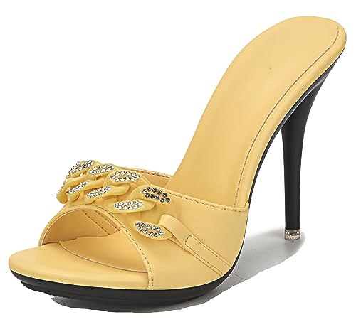 MINITOO Damen Schuhe Elegant Festlich Stiletto Hohem Absatz Sommer Pantoletten Sandalen TM006 Gelb EU 39 von MINITOO