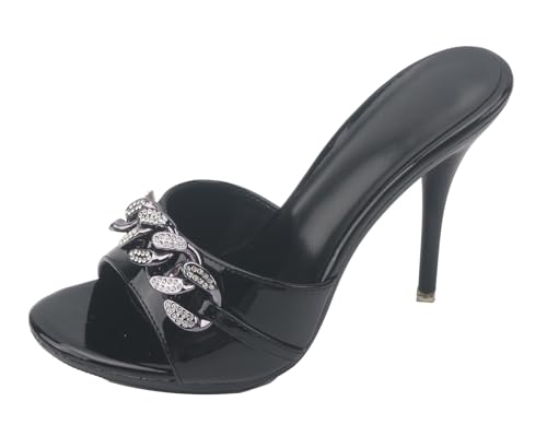MINITOO Damen Schuhe Elegant Festlich Stiletto Hohem Absatz Sommer Pantoletten Sandalen TM006 Glatte Stoff Schwarz EU 39 von MINITOO