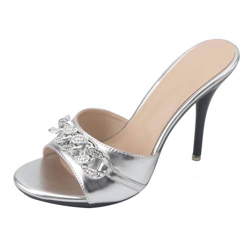 MINITOO Damen Schuhe Elegant Festlich Stiletto Hohem Absatz Sommer Pantoletten Sandalen TM025 Silber EU 42 von MINITOO