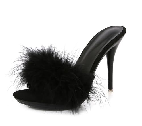 MINITOO Damen Schuhe Elegant Festlich Stiletto Hohem Absatz Sommer Pantoletten Sandalen TM030 Schwarz EU 42 von MINITOO