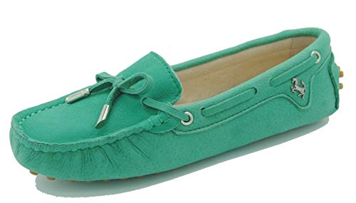 MINITOO Damen Slip-on Leder Slipper Mokassins Lassige Schuhe Aquamarin EU 35.5 von MINITOO