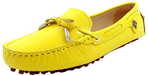 MINITOO Damen Slip-on Leder Slipper Mokassins Lassige Schuhe Gelb EU 38 von MINITOO