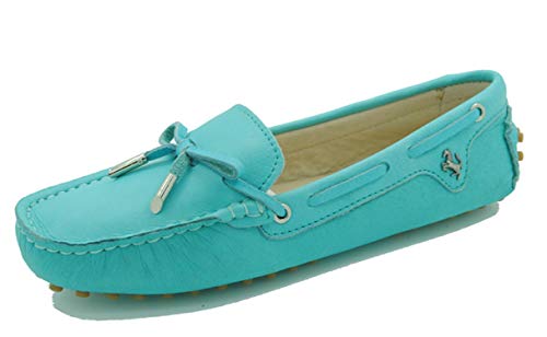 MINITOO Damen Slip-on Leder Slipper Mokassins Lassige Schuhe Türkis EU 38.5 von MINITOO