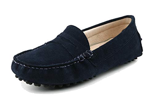 MINITOO Damen Sommer Mokassin Bequem Penny Loafers Wildleder Slipper Schuhe Dunkelblau EU 36 von MINITOO