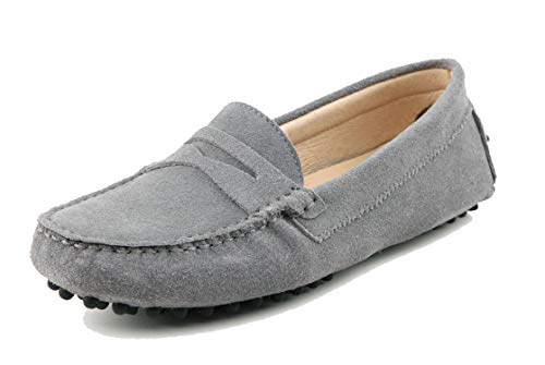 MINITOO Damen Sommer Mokassin Bequem Penny Loafers Wildleder Slipper Schuhe Grau EU 38 von MINITOO