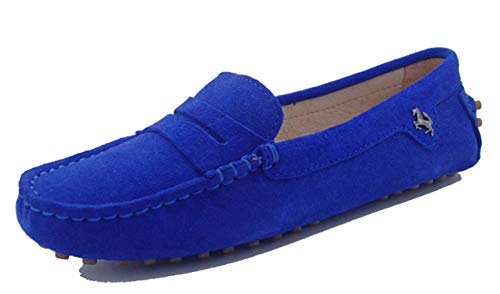 MINITOO Damen Sommer Mokassin Bequem Penny Loafers Wildleder Slipper Schuhe Königsblau EU 36 von MINITOO
