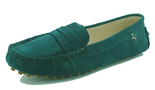 MINITOO Damen Sommer Mokassin Bequem Penny Loafers Wildleder Slipper Schuhe Pfauengrün EU 36 von MINITOO