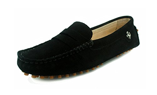 MINITOO Damen Sommer Mokassin Bequem Penny Loafers Wildleder Slipper Schuhe Schwarz EU 39.5 von MINITOO