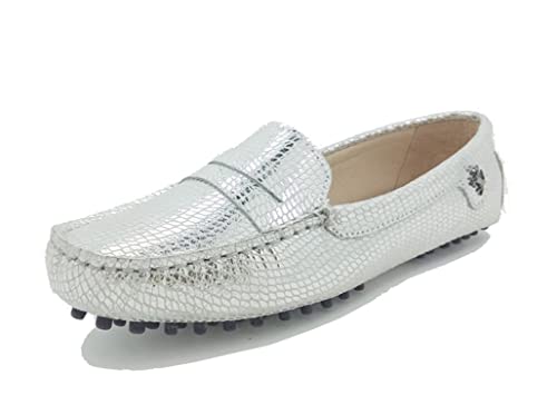 MINITOO Damen Sommer Mokassin Bequem Penny Loafers Wildleder Slipper Schuhe Silber EU 40 von MINITOO