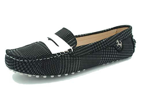 MINITOO Damen Sommer Mokassin Bequem Penny Loafers Wildleder Slipper Schuhe Stripe Schwarz EU 39 von MINITOO