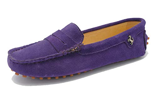MINITOO Damen Sommer Mokassin Bequem Penny Loafers Wildleder Slipper Schuhe Violett EU 38.5 von MINITOO