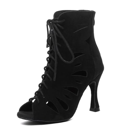 MINITOO Damen Standard Tanzschuhe Latein Tanzen Stiefel Sommer Abend Party Sandalen L610 Schwarz 9cm Absatz EU 36.5 von MINITOO