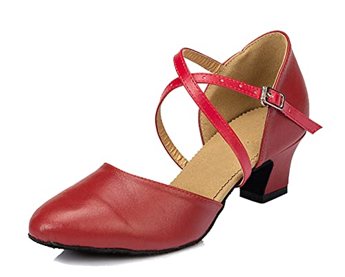 MINITOO Damen Standart Tanzschuhe Niedriger Absatz Party Abend Pumps Schuhe HW033 Rot EU 37 von MINITOO