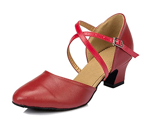 MINITOO Damen Leder Salsa Latin Tanzschuhe Bequem Party Abend Pumps Schuhe HW033 Rot EU 38 von MINITOO