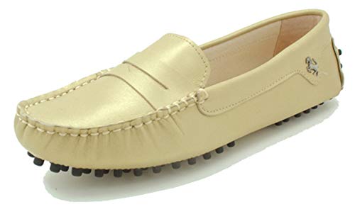 MINITOO Damen Stilvoll Slip-on Echtes Leder Slipper Mokassins Beilaufig Flache Schuhe Champagner Gold EU 39 von MINITOO