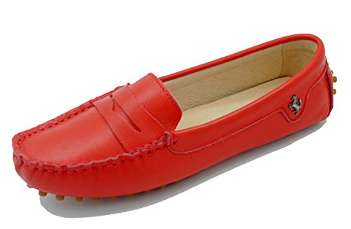 MINITOO Damen Stilvoll Slip-on Echtes Leder Slipper Mokassins Beilaufig Flache Schuhe Dunkelrot EU 38.5 von MINITOO