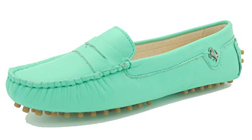 MINITOO Damen Stilvoll Slip-on Echtes Leder Slipper Mokassins Beilaufig Flache Schuhe Türkis EU 38.5 von MINITOO