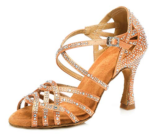 MINITOO Damen Tanzen Schuhe Tanzschuhe Latein Salsa Glitzer Sandalen L357 Braun EU 40.5 von MINITOO