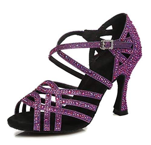 MINITOO Damen Tanzen Schuhe Tanzschuhe Latein Salsa Glitzer Sandalen L357 Lila EU 38 von MINITOO