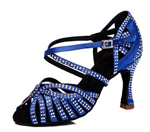 MINITOO Damen Tanzen Schuhe Tanzschuhe Latein Salsa Glitzer L394 Blau EU 37 von MINITOO