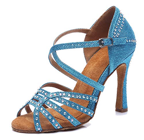 MINITOO Damen Tanzen Schuhe Tanzschuhe Latein Salsa Glitzer L419 Blau EU 34 von MINITOO