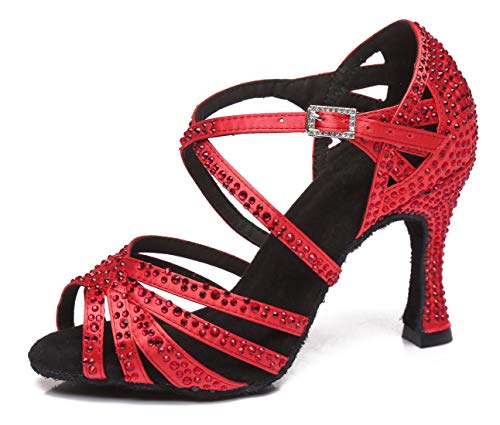 MINITOO Damen Tanzen Schuhe Tanzschuhe Latein Salsa Glitzer Sandalen L423 Rot EU 36.5 von MINITOO