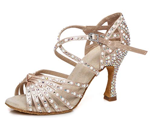 MINITOO Damen Tanzen Schuhe Tanzschuhe Latein Salsa Glitzer Sandalen L429 Nackt EU 38.5 von MINITOO