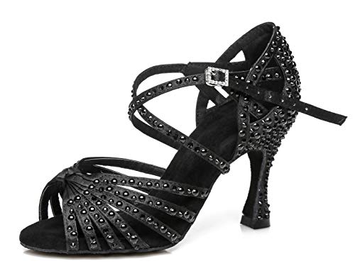 MINITOO Damen Tanzen Schuhe Tanzschuhe Latein Salsa Glitzer Sandalen L429 Schwarz EU 37.5 von MINITOO