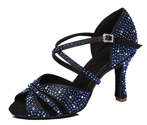 MINITOO Damen Tanzen Schuhe Tanzschuhe Latein Salsa Glitzer Sandalen L382 Schwarz EU 35.5 von MINITOO