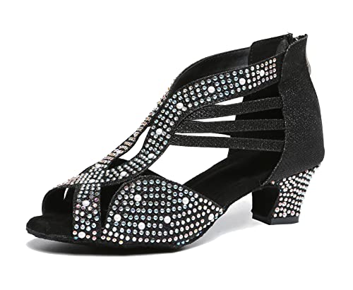 MINITOO Damen Tanzen Schuhe mit Strass Latein Tanzschuhe Offene Hochzeitsschuhe L419 Schwarz 5cm Absatz EU 39 von MINITOO