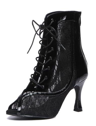 MINITOO Damen Tanzen Stiefeletten Offene Sommer Party Abend Sandale L563 Schwarz 9cm Absatz EU 38.5 von MINITOO