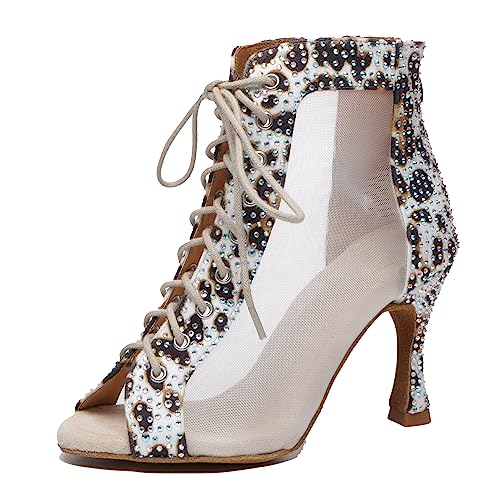 MINITOO Damen Tanzen Stiefeletten Offene Sommer Party Abend Sandale L578 Leopard 9cm Absatz EU 39 von MINITOO