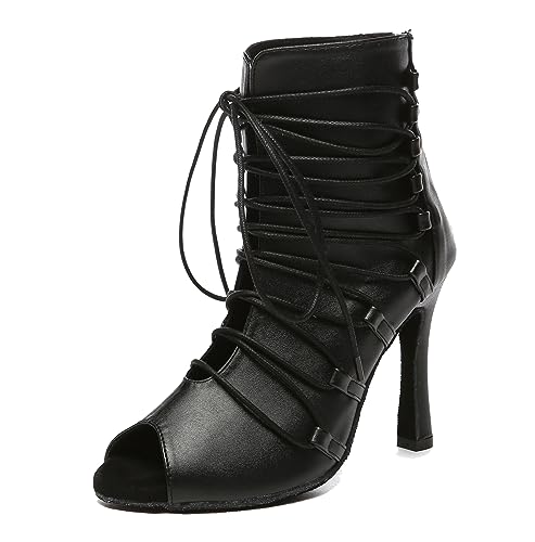 MINITOO Damen Tanzen Stiefeletten Offene Sommer Party Abend Sandale L580 Schwarz 10cm Absatz EU 39 von MINITOO