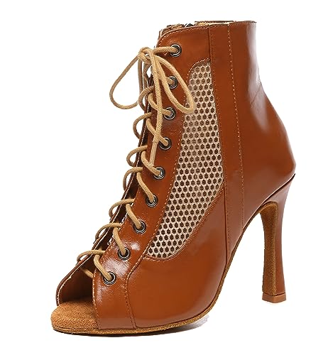 MINITOO Damen Tanzen Stiefeletten Offene Sommer Party Abend Sandale L581 Bronze 10cm Absatz EU 41 von MINITOO