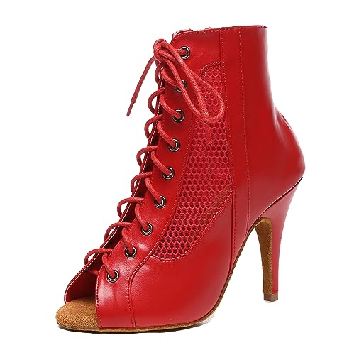 MINITOO Damen Tanzen Stiefeletten Offene Sommer Party Abend Sandale L581 Rot 10cm Absatz EU 36.5 von MINITOO