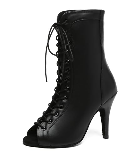 MINITOO Damen Tanzen Stiefeletten Offene Sommer Party Abend Sandale L587 Schwarz 10cm Absatz EU 37.5 von MINITOO