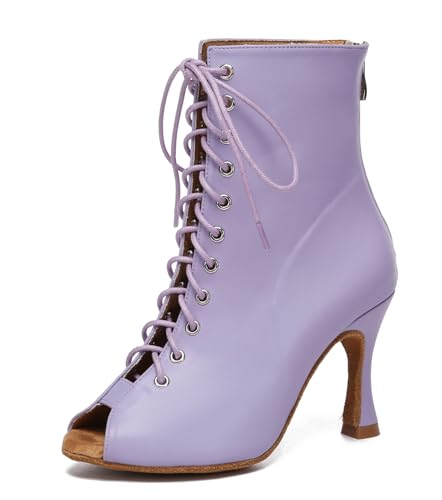 MINITOO Damen Tanzen Stiefeletten Offene Sommer Party Abend Sandale L594 Violett 9cm Absatz EU 39 von MINITOO