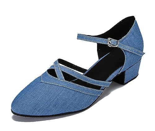 MINITOO Damen Tanzschuhe Blockabsatz Abend Party Pumps Schuhe HC200 Blau EU 37.5 von MINITOO