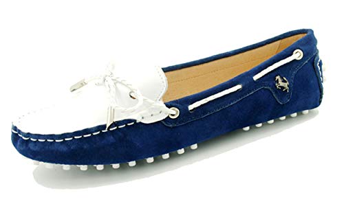 MINITOO Damen Zweifarbig Slip-on Freizeit Slipper Mokassins Flache Schuhe Blau/Weib EU 38.5 MINITOO Damen Zweifarbig Slip-on Freizeit Slipper Mokassins Flache Schuhe Blau/Weib EU 38.5 von MINITOO