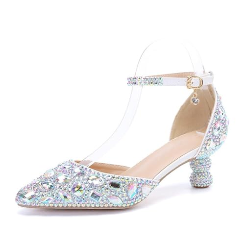 MINITOO Damens Geschlossene Hochzeits Schuhe Bequem Riemchen Abend Pumps G002 Multicolor Rhinestone EU 37 von MINITOO