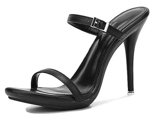 MINITOO Elegante Pantoletten mit Absatz fur Damen Pfennigabsatz Sommer Kleidschuhe Sandalen TM009 Schwarz EU 40 von MINITOO