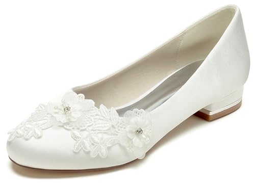 MINITOO Flache Schuhe fur Damen Mädchen Hochzeits Lace Blume Brautschuhe Abend Pumps MY273 Ivory EU 42 von MINITOO