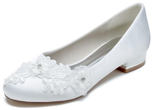 MINITOO Flache Schuhe fur Damen Mädchen Hochzeits Lace Blume Brautschuhe Abend Pumps MY273 Weiß EU 37 MINITOO Flache Schuhe fur Damen Mädchen Hochzeits Lace Blume Brautschuhe Abend Pumps MY273 Weiß EU 37 von MINITOO