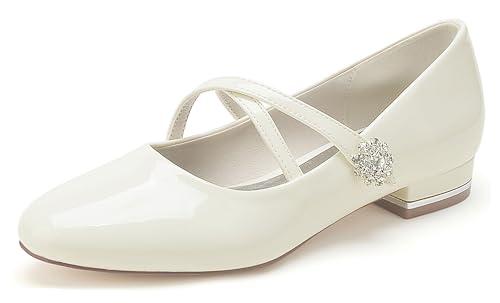 MINITOO Flache Schuhe fur Damen Mädchen Hochzeits Riemchen Abend Party Prom Pumps MY254 Ivory EU 38.5 von MINITOO
