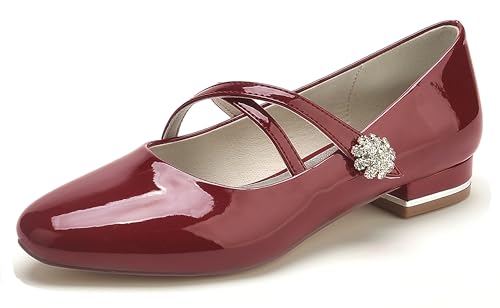 MINITOO Flache Schuhe fur Damen Mädchen Hochzeits Riemchen Abend Party Prom Pumps MY254 Weinrot EU 38 von MINITOO