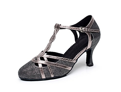 MINITOO Geschlossene Tanzschuhe Damen Glitzer T-Strap Party Hochzeit Schuhe Grau EU 41.5 von MINITOO